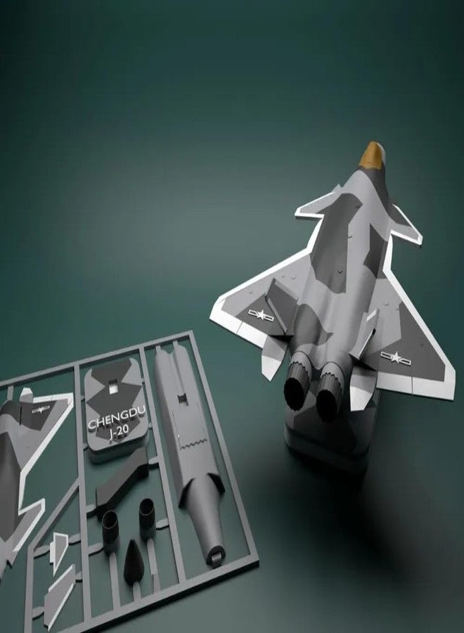 3D Craft J-20 Chengdu Military Aircraft Model Kit, 3D Assembly Display Set, Grey - Image 2